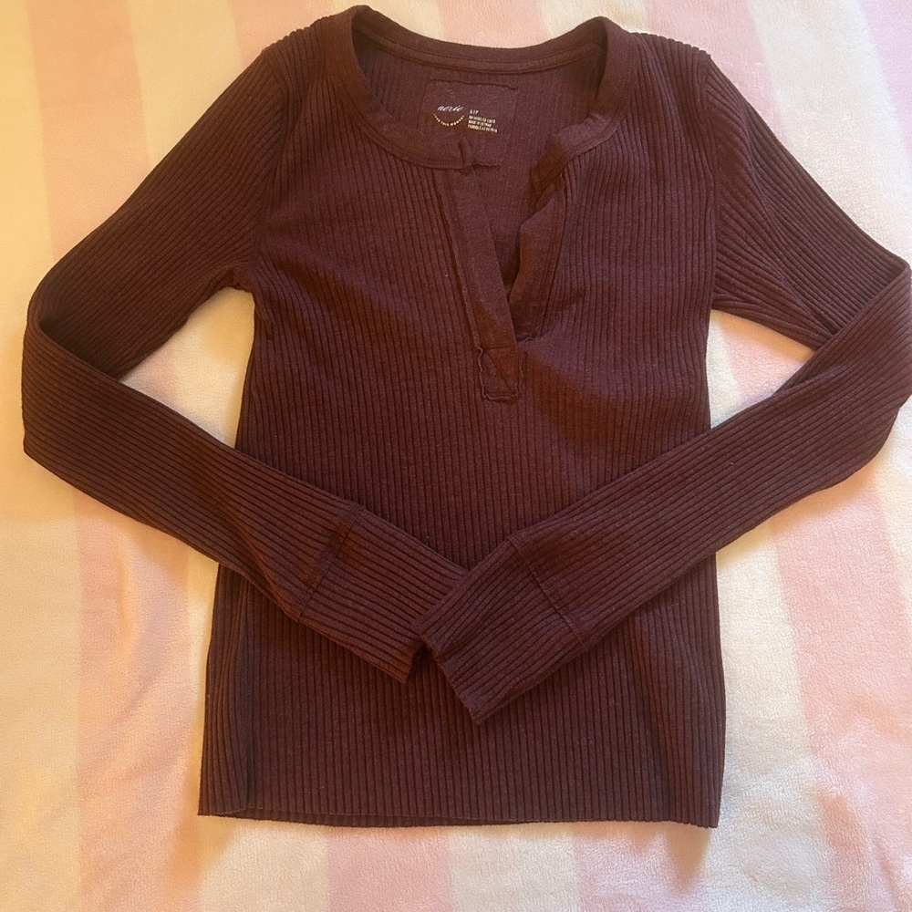 Aerie Ribbed Henley Long Sleeve Top